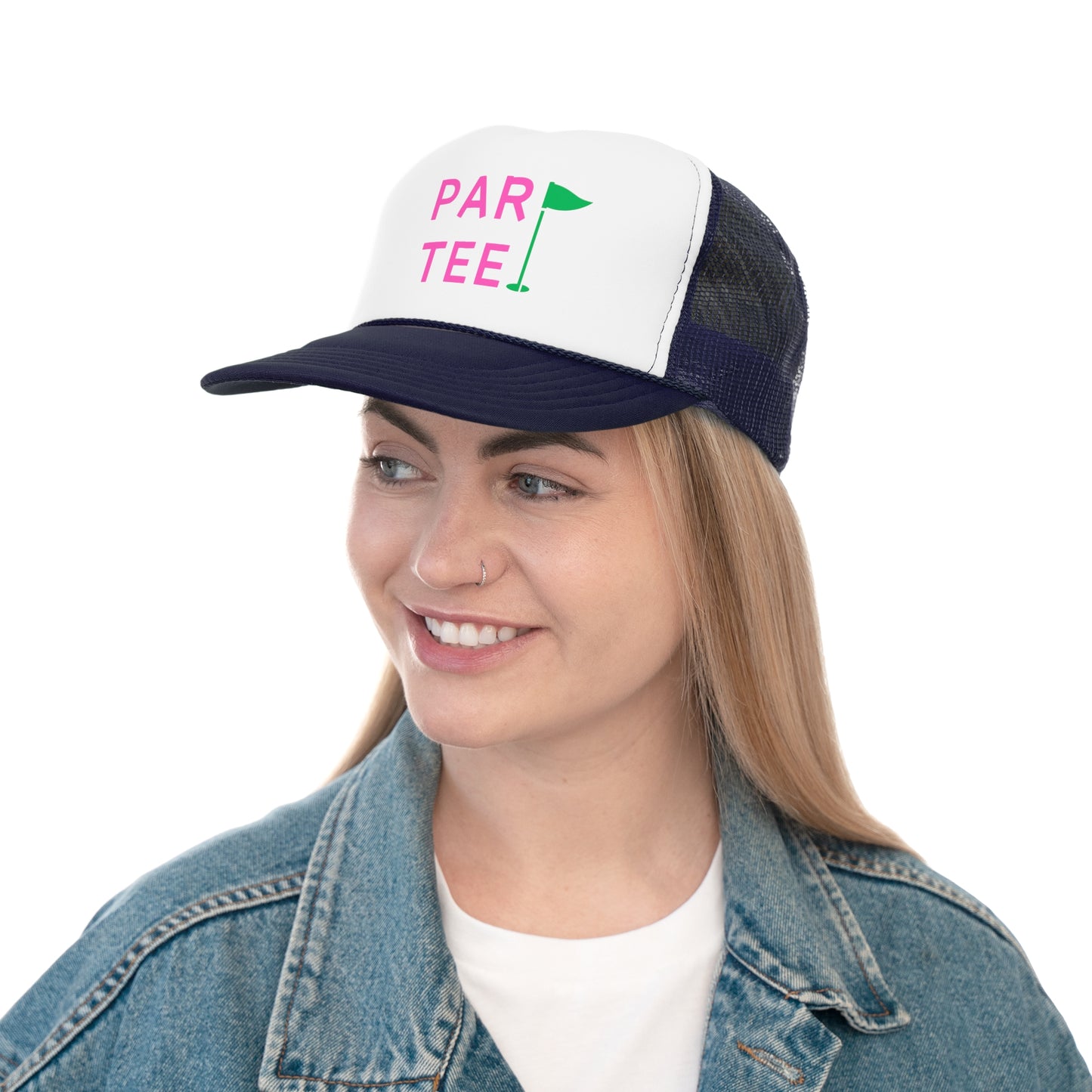 Par-Tee Golf Hat - Trucker Cap Style, Green Mesh Cap, One Size Fits All Adjustable Cap;