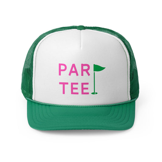 Par-Tee Golf Hat - Trucker Cap Style, Green Mesh Cap, One Size Fits All Adjustable Cap;
